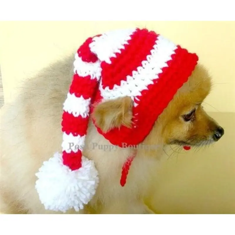 Crochet Red/White Striped Elf Beanie Hat