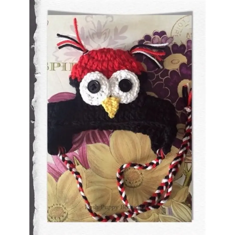 Couture Knit Hat- Open Eyes Owl in Red-Black