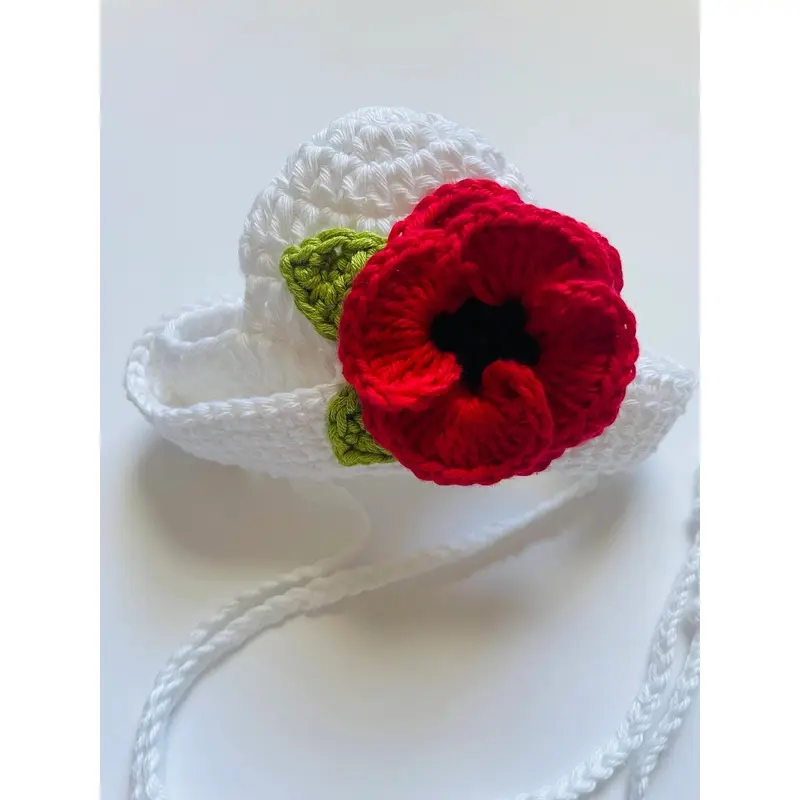 Couture Knit Hat- Red Poppy on White
