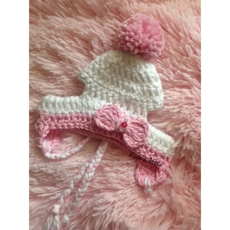 Couture Knit Hat- Two Flower with Pom Pom