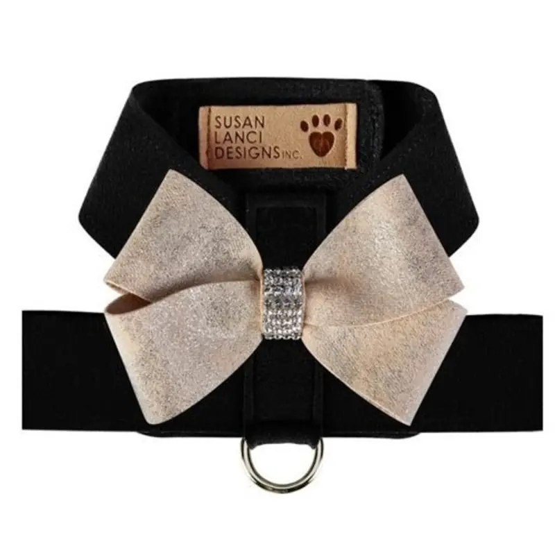 Susan Lanci Black Tinkie Harness with Champagne Glitzerati Nouveau Bow