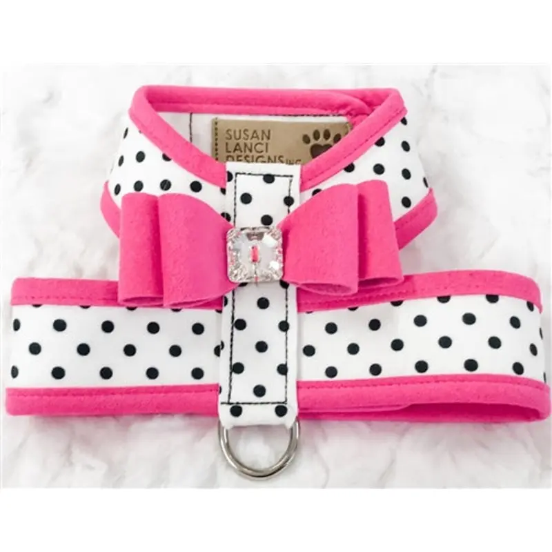 Susan Lanci Two Tone Polka Dot Big Bow Tinkie Harness in Pink Sapphire