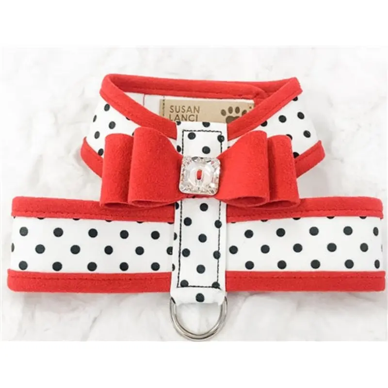 Susan Lanci Two Tone Polka Dot Big Bow Tinkie Harness in Red