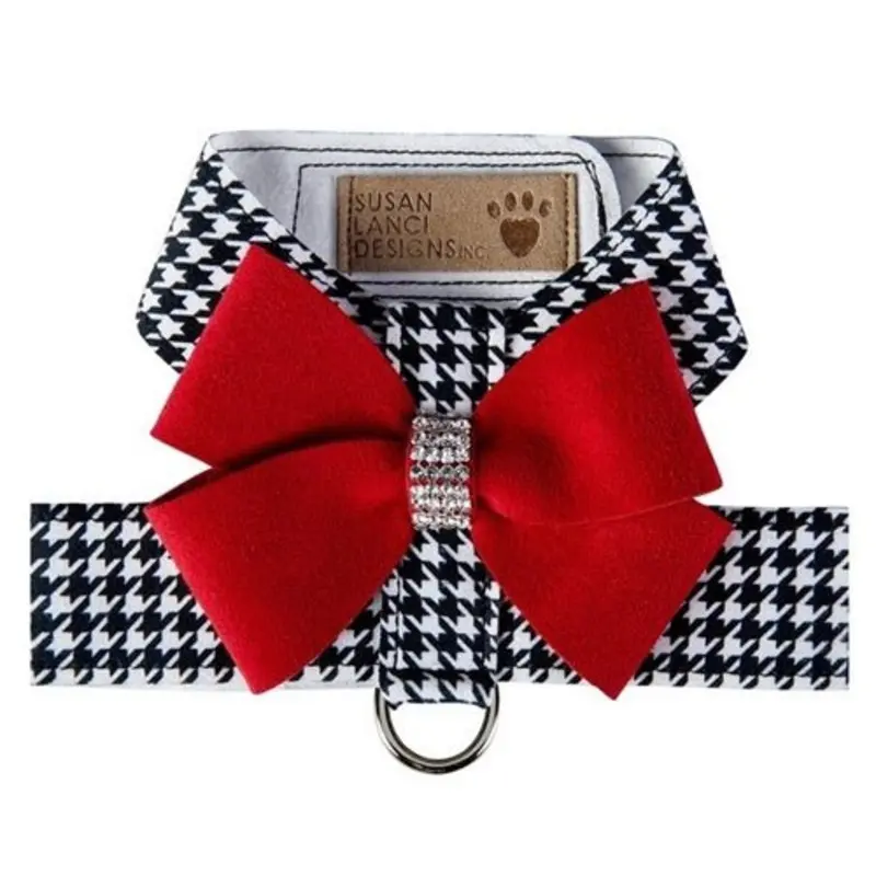 Susan Lanci Black and White Houndstooth Red Nouveau Bow Tinkie Harness