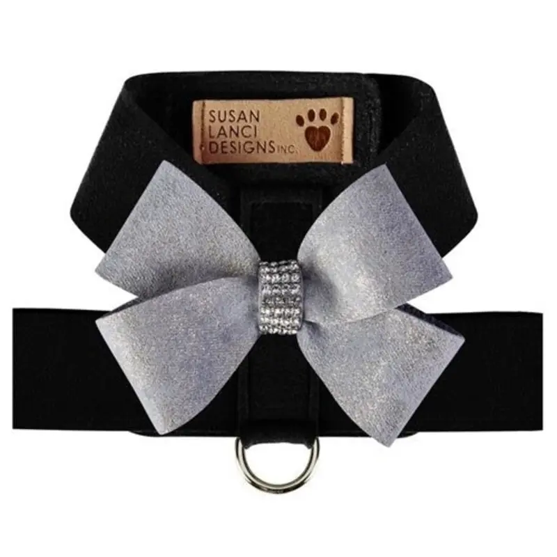 Susan Lanci Black Tinkie Harness with Platinum Glitzerati Nouveau Bow