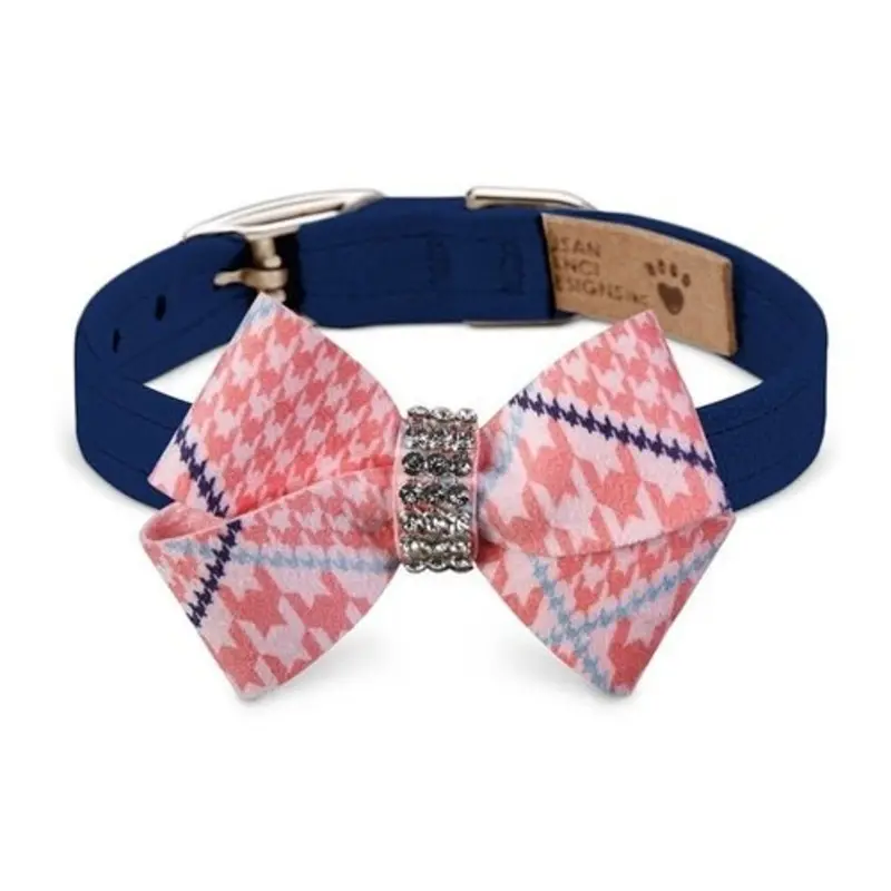 Susan Lanci Glen Houndstooth Nouveau Bow Collar in Peaches and Cream