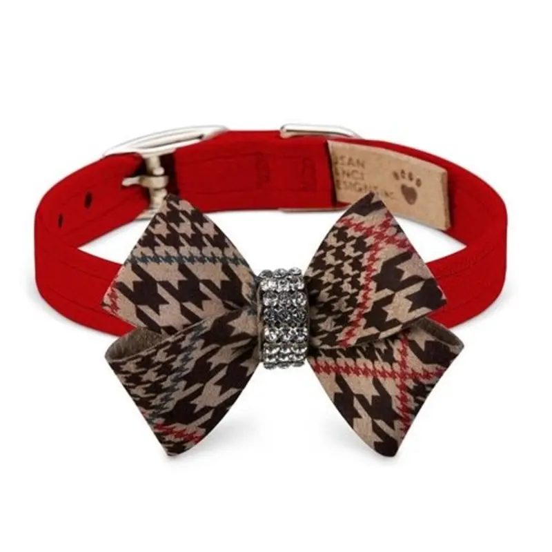 Susan Lanci Glen Houndstooth Nouveau Bow Collar in Red