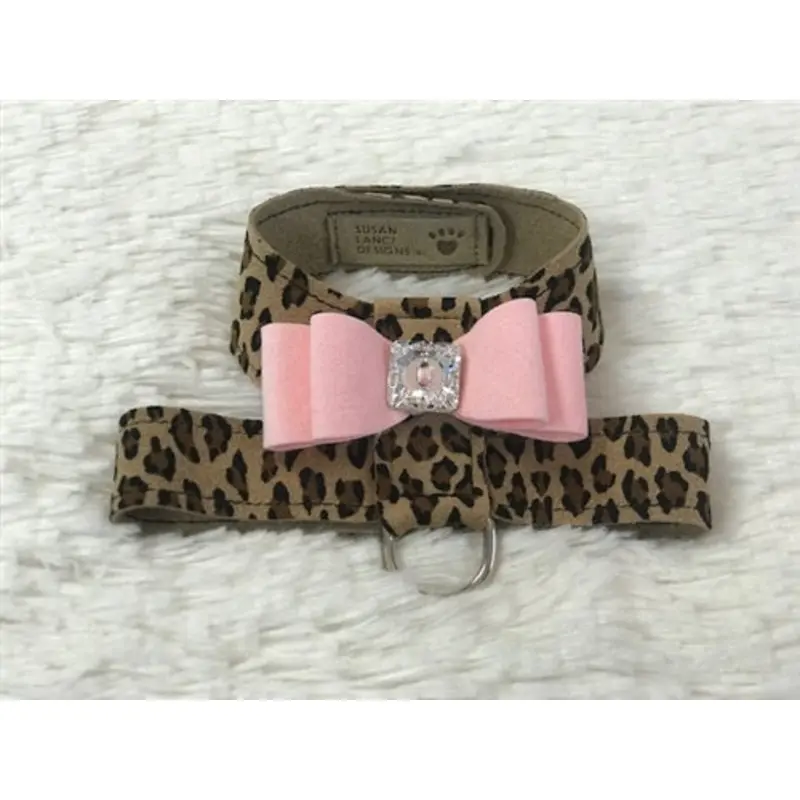Susan Lanci Two Tone Big Bow Tinkie Harness in Cheetah and Puppy Pink Bow