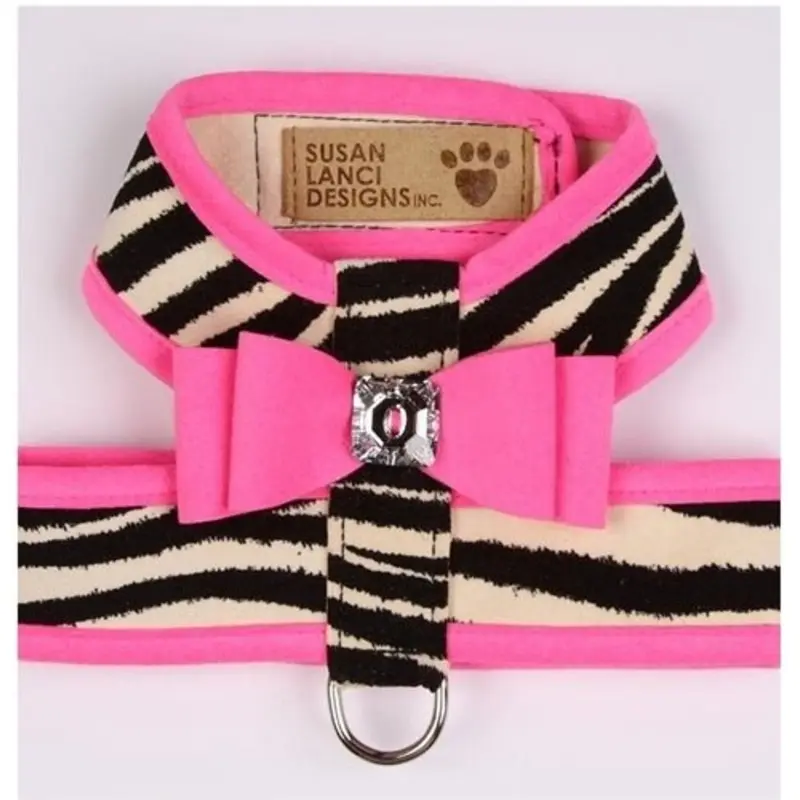 Susan Lanci Two Tone Big Bow Tinkie Harness in Perfect Pink and Zebra