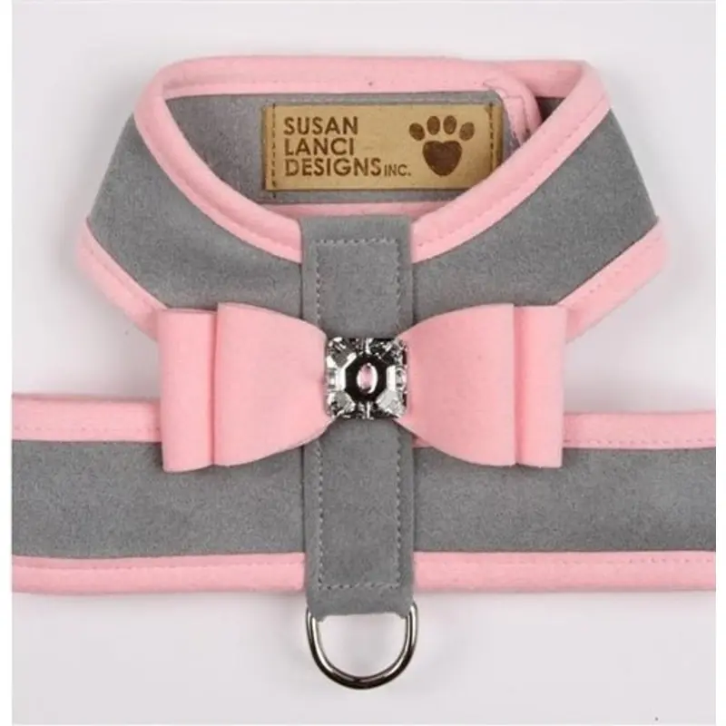 Susan Lanci Two Tone Big Bow Tinkie Harness in Puppy Pink and Platinum