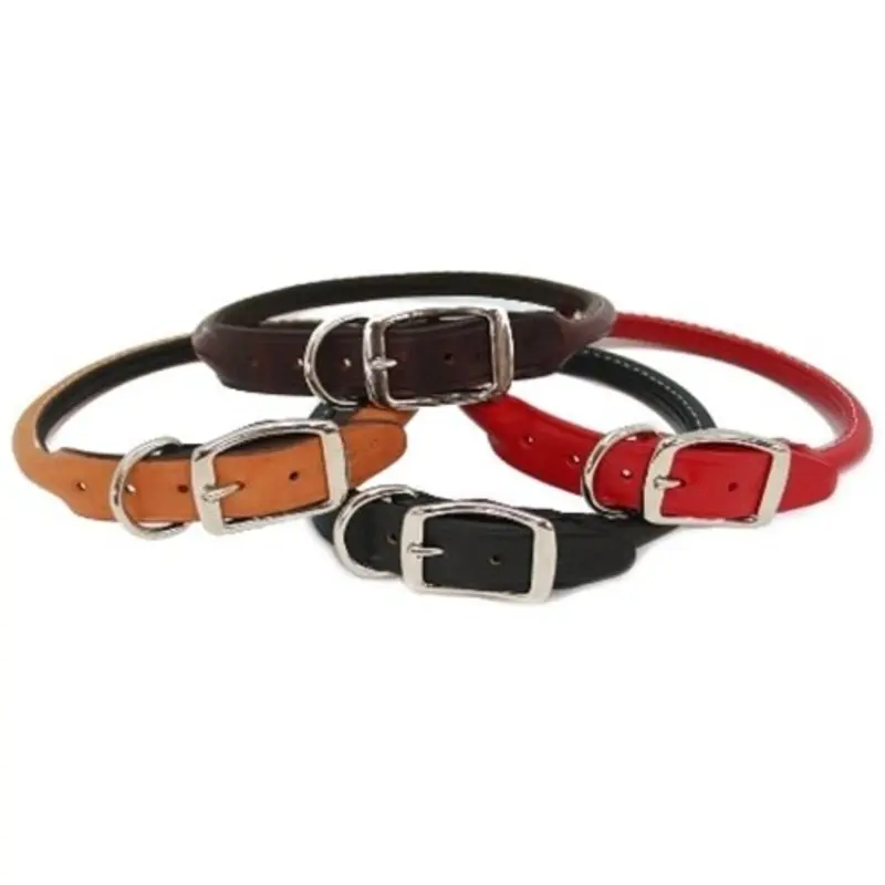30" Rolled Round Leather Dog Collar - Many Colors