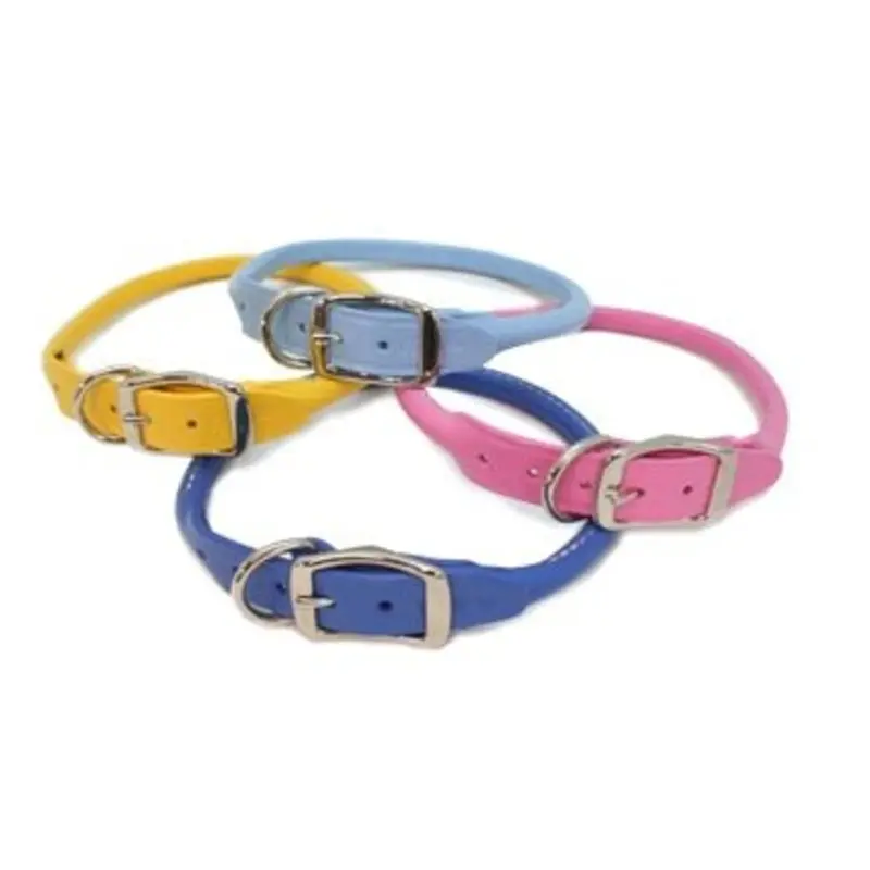 34" Rolled Round Leather Dog Collar - Many Colors