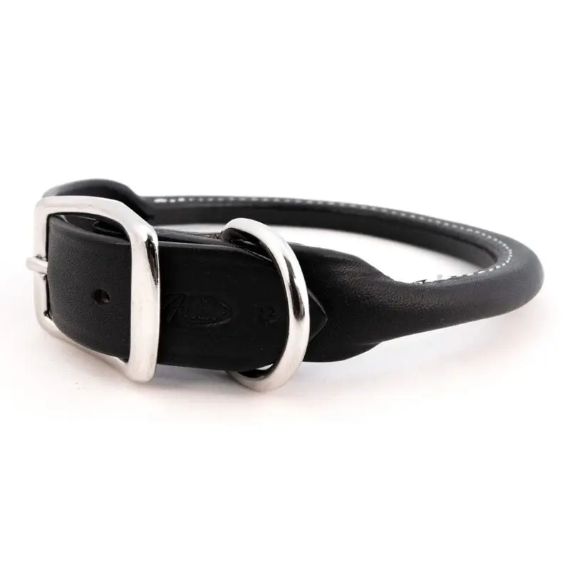 Rolled Round Leather Dog Collar - Many Colors
