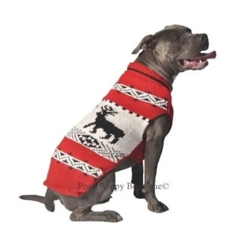 Red Reindeer Shawl Sweater