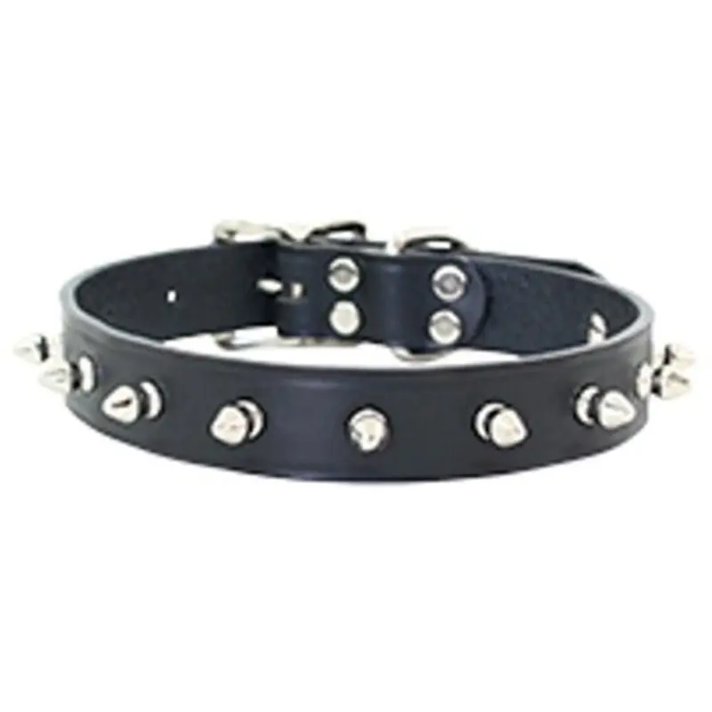 Spiked Leather Collar with 1 Row of Spikes - Black