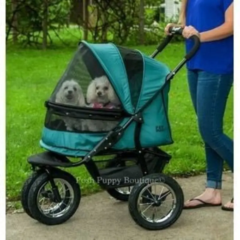 No-Zip Double Pet Stroller- Pine Green