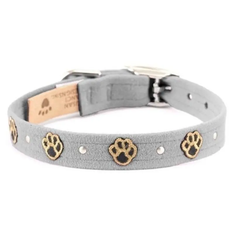 Susan Lanci Embroidered Paws with Studs Ultrasuede Dog Collar