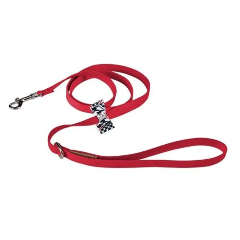 Susan Lanci Classic Glen Houndstooth Big Bow Leash on Red
