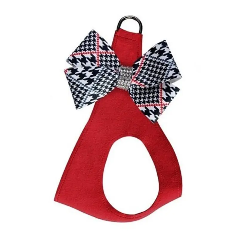 Susan Lanci Classic Glen Houndstooth Nouveau Bow with Red Pepper Step In Harness