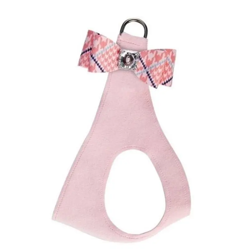 Susan Lanci Peaches N Cream Glen Houndstooth Big Bow Puppy Pink Step In Harness