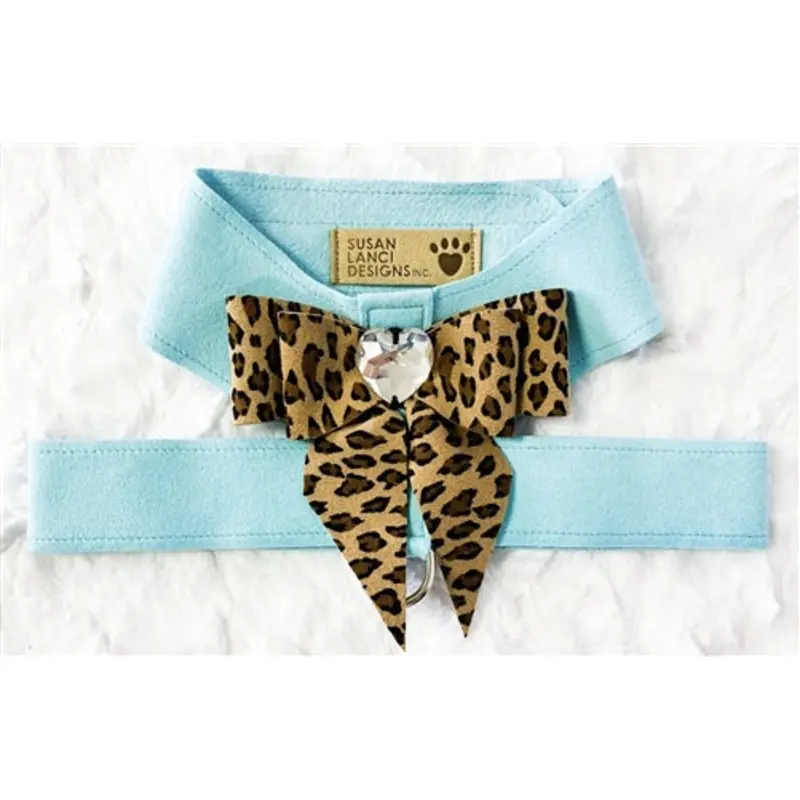 Susan Lanci Tiffi Blue Tinkie Harness with Cheetah Tailbow Emerald