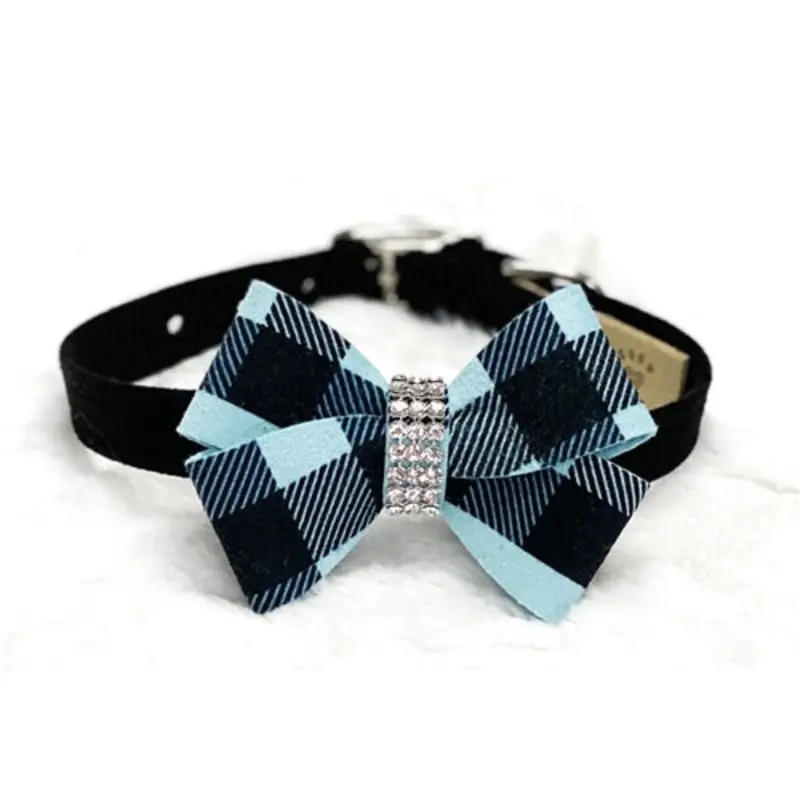 Susan Lanci Tiffi Gingham Nouveau Bow Ultrasuede Collar