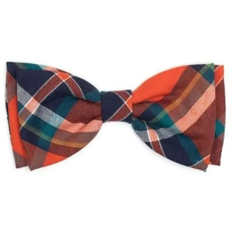 Plaid Bow Tie - Orange And Navy