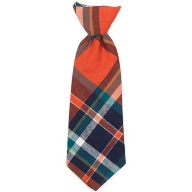 Plaid Neck Tie - Orange And Navy