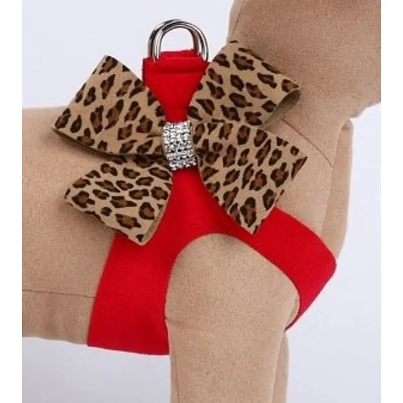 Susan Lanci Contrasting Nouveau Bow Step-In Harnesses- Red/Cheetah