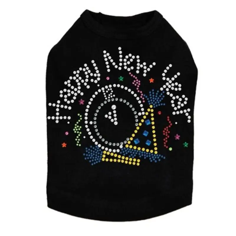 Happy New Year Clock - Dog Tank - Many Colors