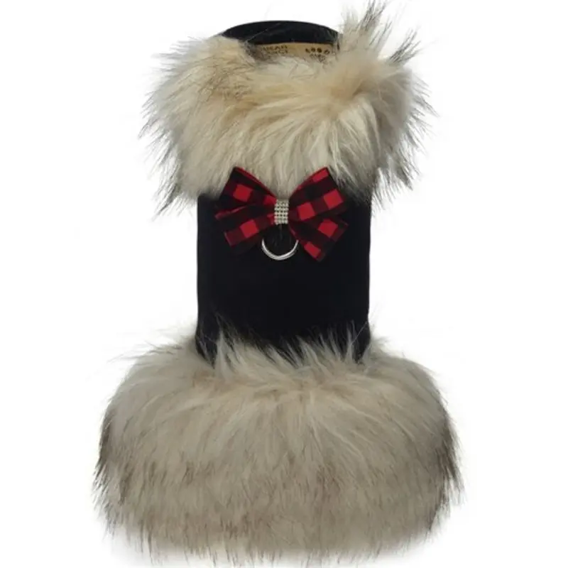 Susan Lanci Red Gingham Nouveau Bow Ivory Fox Fur Coat