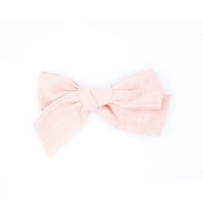 Classic Linen Hair Bow - Peachy Pink