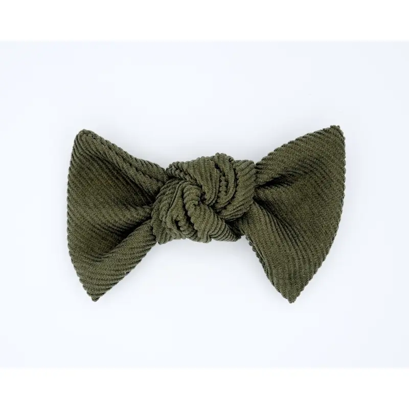 Corduroy Hair Bow - Military Green