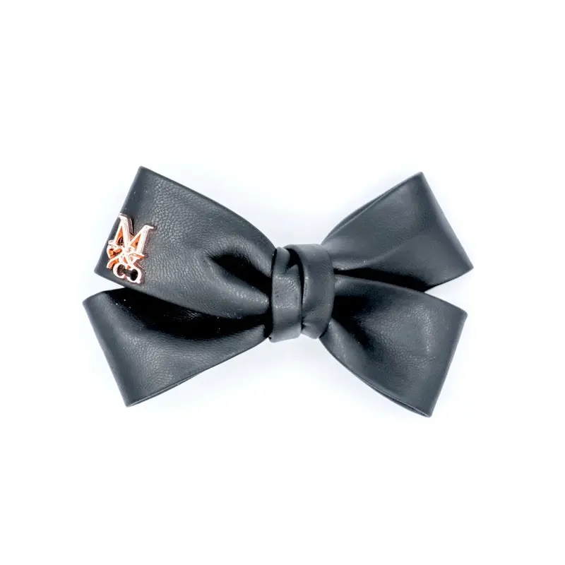 Vegan Leather Twist Hair Bow - Black Tie