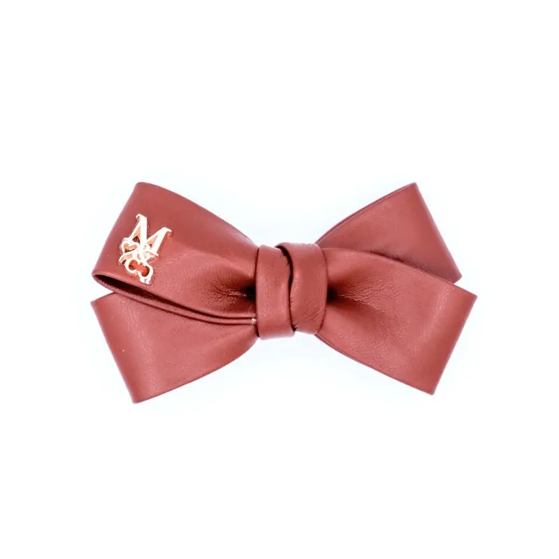 Vegan Leather Twist Hair Bow - Maroon Red