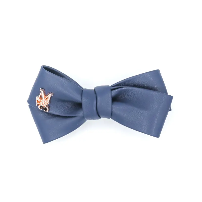 Vegan Leather Twist Hair Bow - Navy Blue