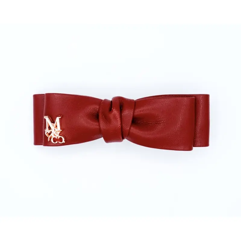 Vegan Mini Leather Hair Bow - Maroon Red