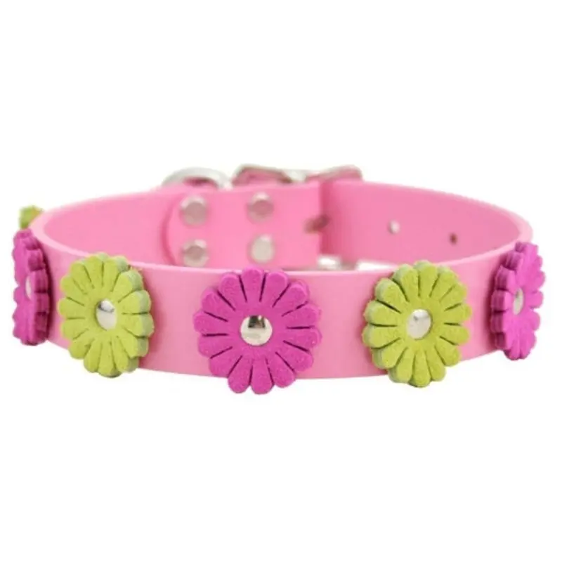 Flower Leather Collection Collar - Pink