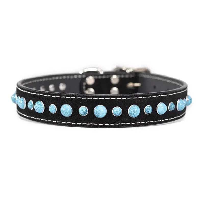 Cabachon Collar  Turquoise on Suede in Black