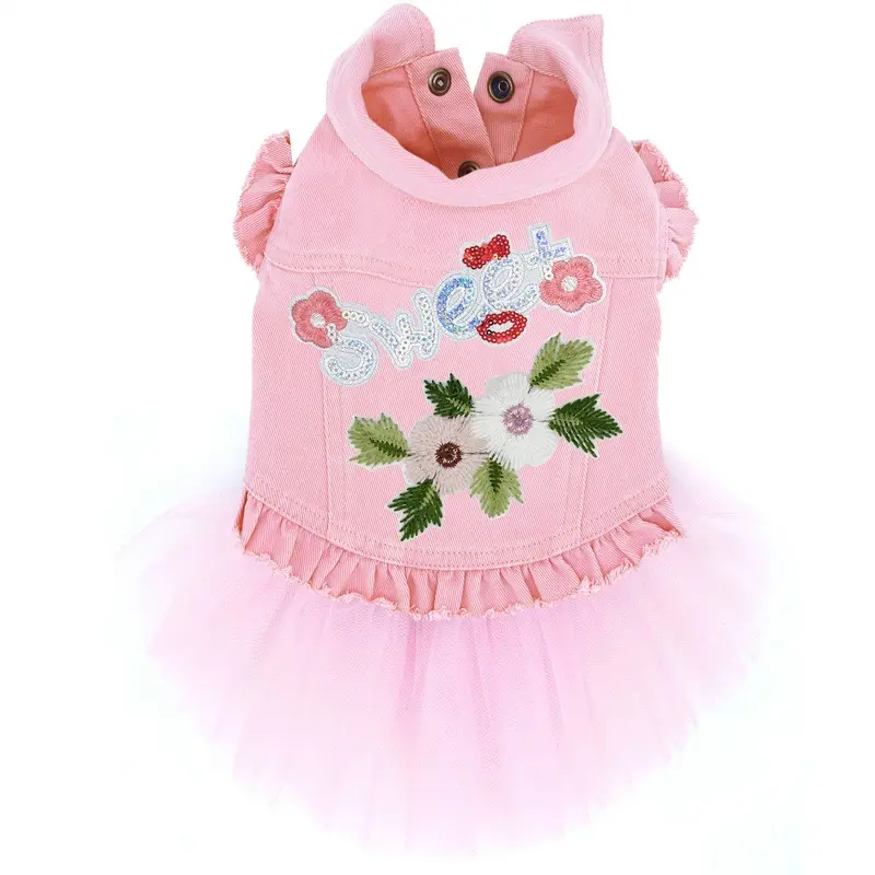 Pink Lace Flowers Pink Denim Jacket with Tutu