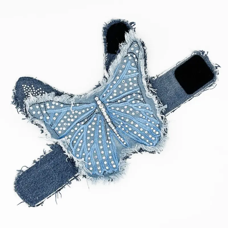 Light Blue Butterfly Denim Harness Vest