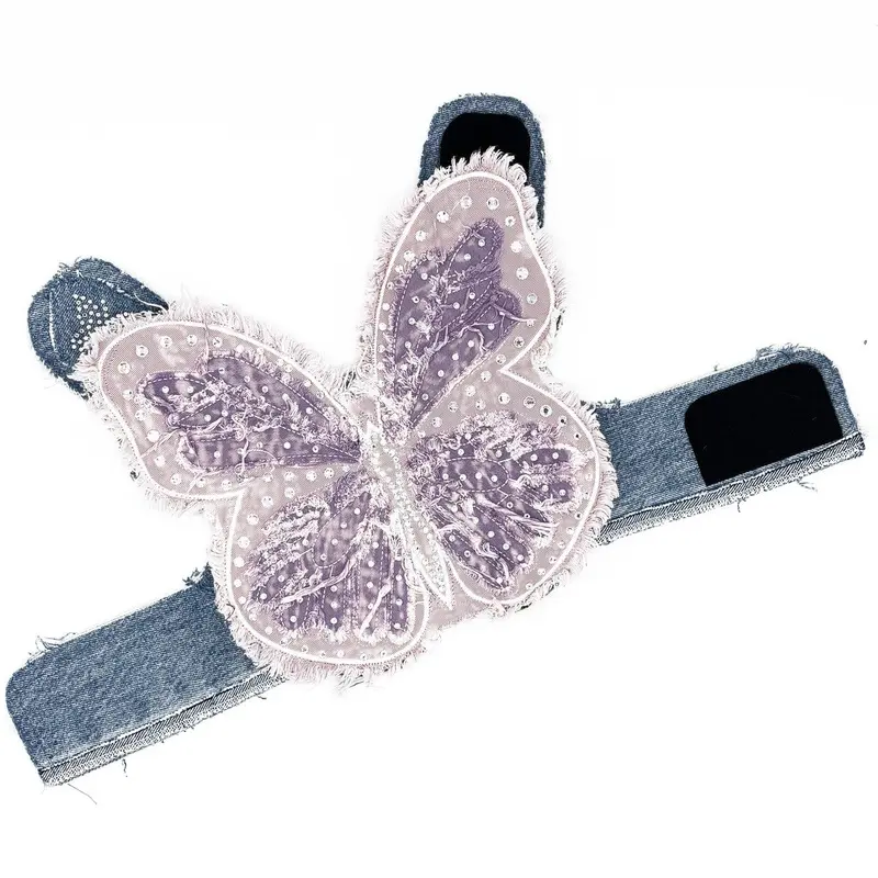 Pink & Purple Butterfly Denim Harness Vest