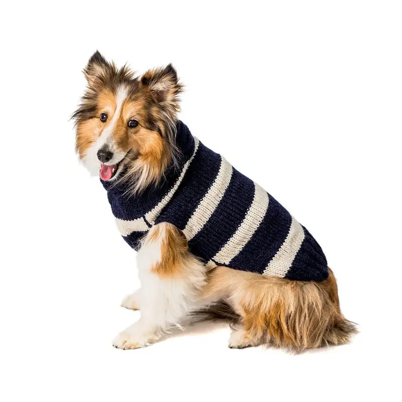 Alpaca Navy and Cream Stripe Dog Sweater