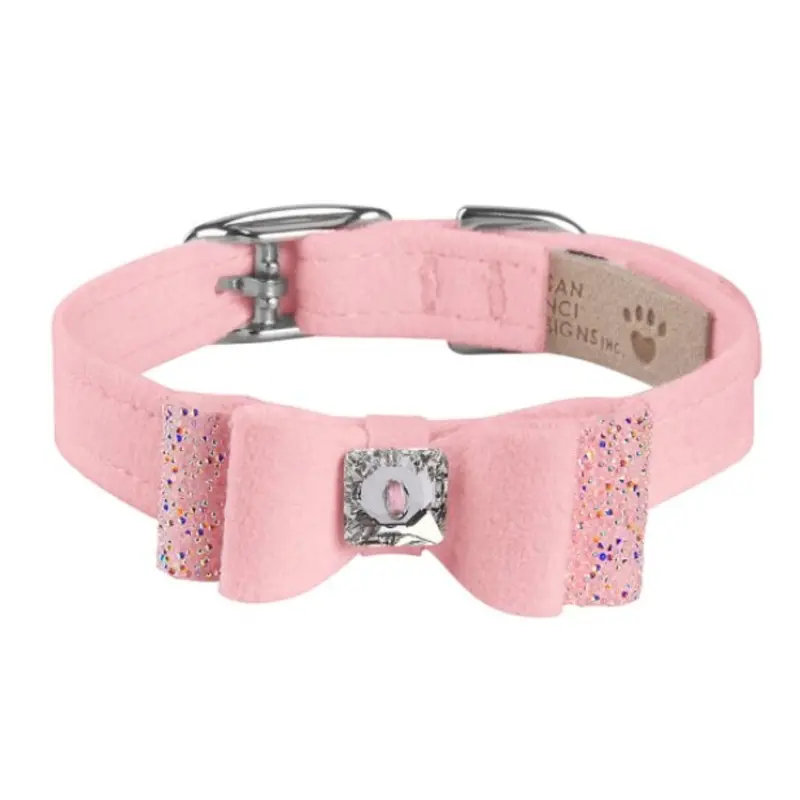 Susan Lanci AB Crystal Stellar Big Bow Collar in Puppy Pink