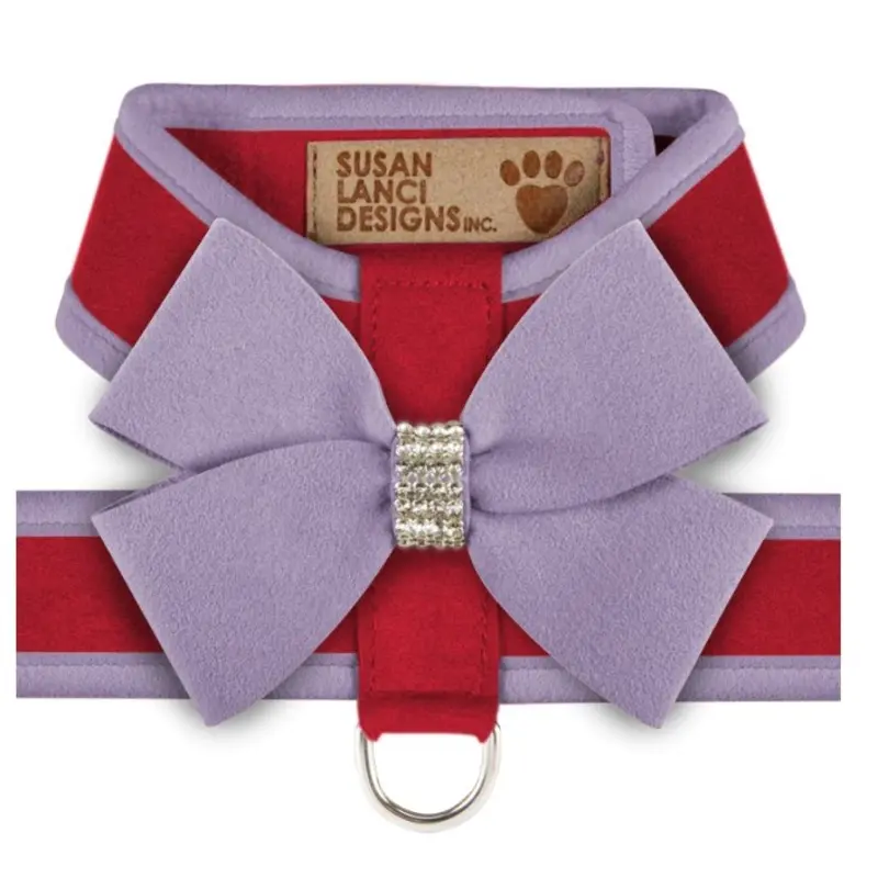 Susan Lanci Two Tone Nouveau Bow Tinkie Harness in Red and French Lavender