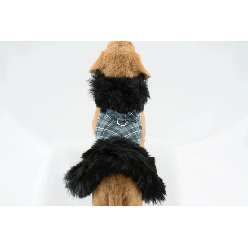 Susan Lanci Scotty Charcoal Plaid Fur Coat- Black Fur