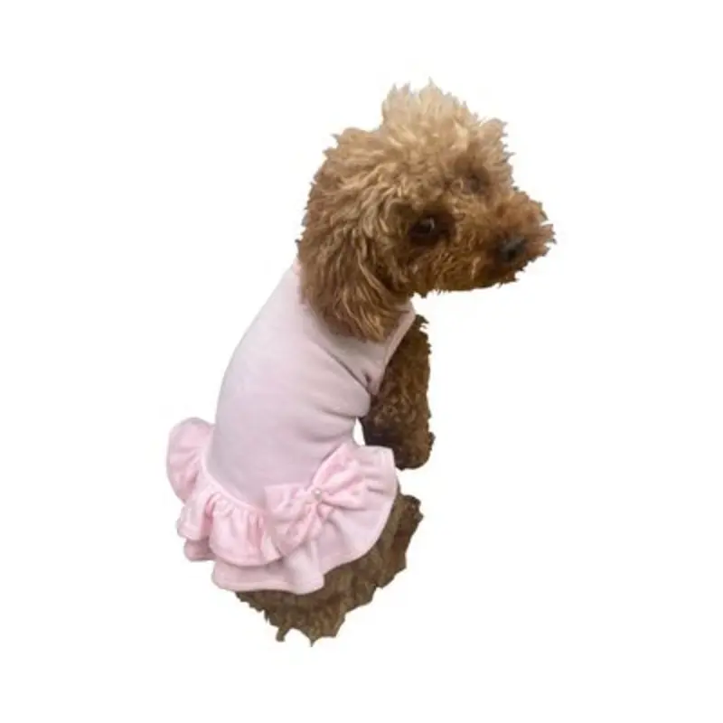 Velour Dress with Pink Bow and Pearls