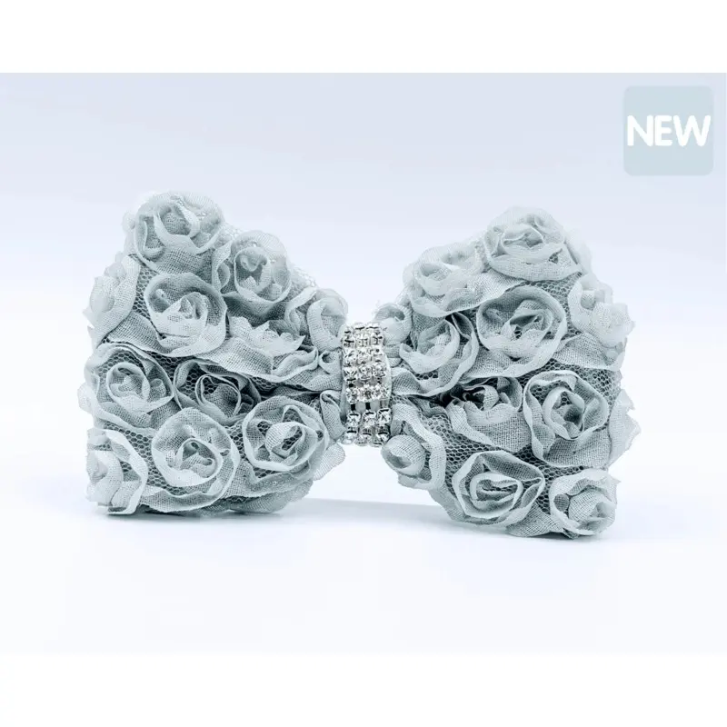 Furever Roses Hair Bow - Tender Grey