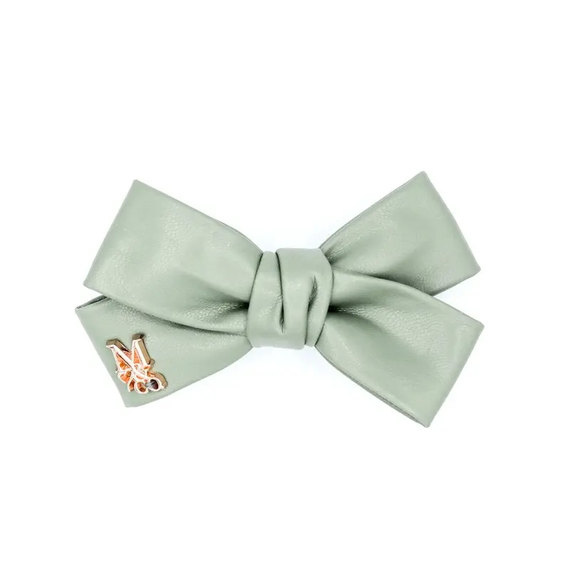 Vegan Leather Twist Hair Bow - Pistachio