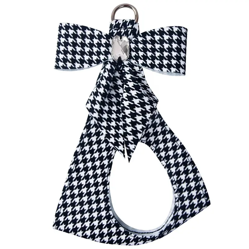 Susan Lanci Black & White Houndstooth Tail Bow Step In Harness